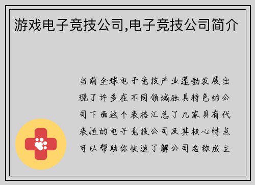 游戏电子竞技公司,电子竞技公司简介